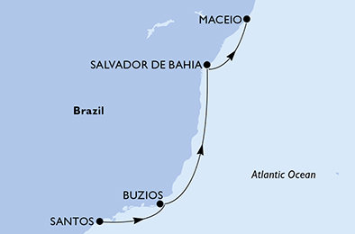 Brazílie ze Santosu na lodi MSC Virtuosa