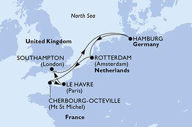 Velká Británie, Německo, Nizozemsko, Francie ze Southamptonu na lodi MSC Preziosa