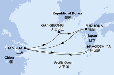 Čína, Jižní Korea, Japonsko ze Šanghaje na lodi MSC Bellissima