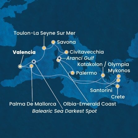 Španělsko, Řecko, Kréta, Itálie, Francie z Valencie na lodi Costa Pacifica