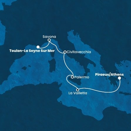 Francie, Itálie, Malta, Řecko z Toulonu na lodi Costa Fortuna