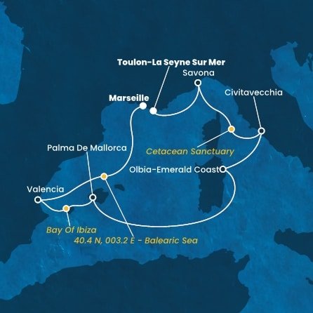 Francie, Itálie, , Španělsko z Toulonu na lodi Costa Pacifica