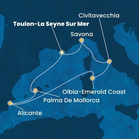 Francie, Španělsko, Itálie z Toulonu na lodi Costa Pacifica