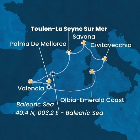 Francie, Španělsko, Itálie z Toulonu na lodi Costa Pacifica