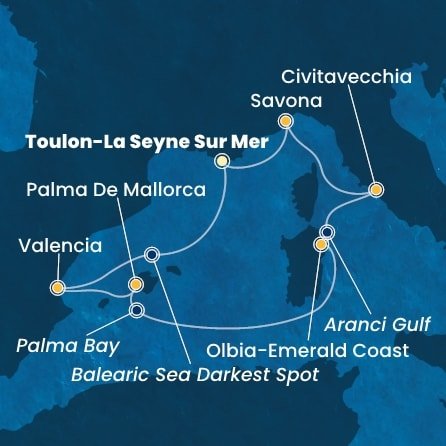 Francie, Španělsko, Mallorca, Sardinie, Itálie z Toulonu na lodi Costa Pacifica
