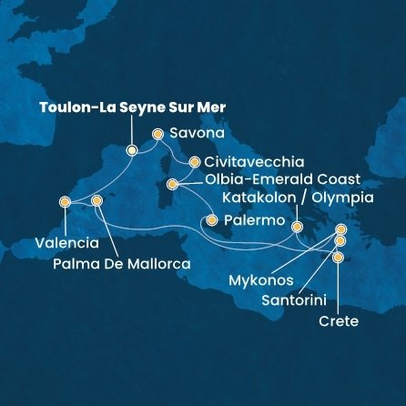 Francie, Španělsko, Řecko, Itálie z Toulonu na lodi Costa Pacifica