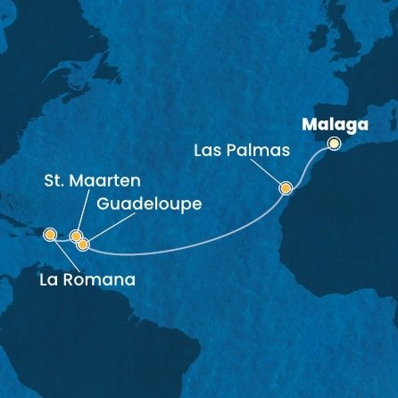 Španělsko, Guadeloupe, Svatý Martin, Dominikánská republika z Málagy na lodi Costa Fascinosa