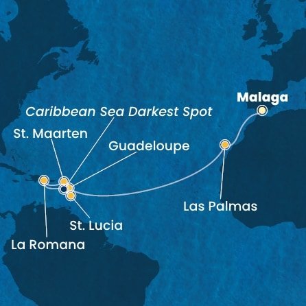 Španělsko, Guadeloupe, Svatý Martin, Dominikánská republika, Svatá Lucie z Málagy na lodi Costa Fascinosa