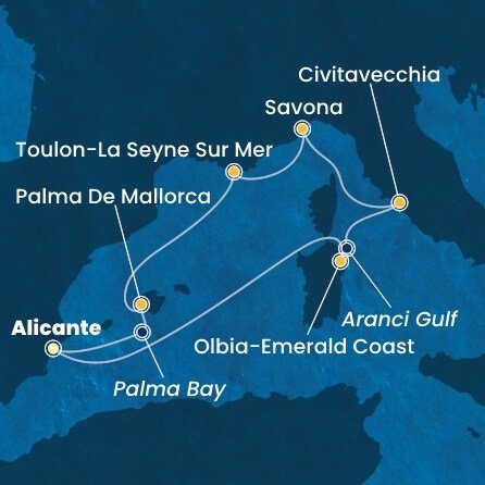 Španělsko, Itálie, Francie z Alicante na lodi Costa Pacifica