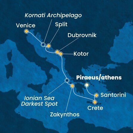 Řecko, Černá Hora, Chorvatsko, , Itálie z Pirea na lodi Costa Deliziosa