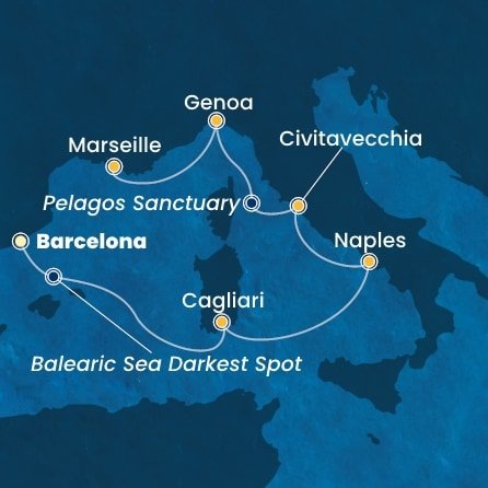 Španělsko, Itálie, Francie z Barcelony na lodi Costa Smeralda