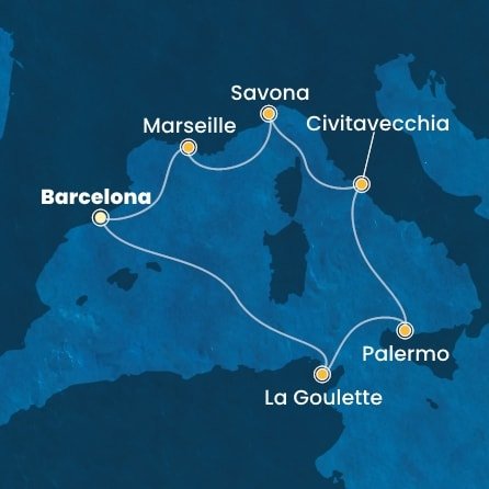 Španělsko, Tunisko, Itálie, Francie z Barcelony na lodi Costa Pacifica