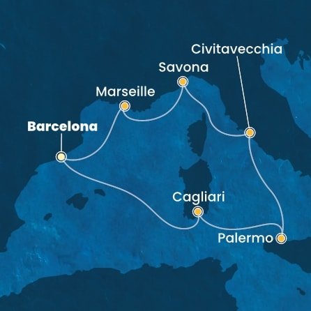 Španělsko, Itálie, Francie z Barcelony na lodi Costa Smeralda