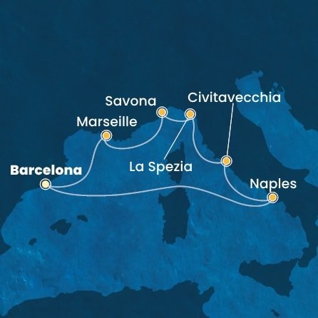 Španělsko, Itálie, Francie z Barcelony na lodi Costa Toscana
