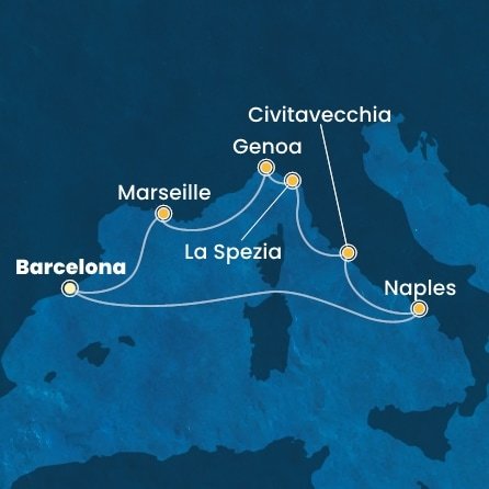 Španělsko, Itálie, Francie z Barcelony na lodi Costa Toscana