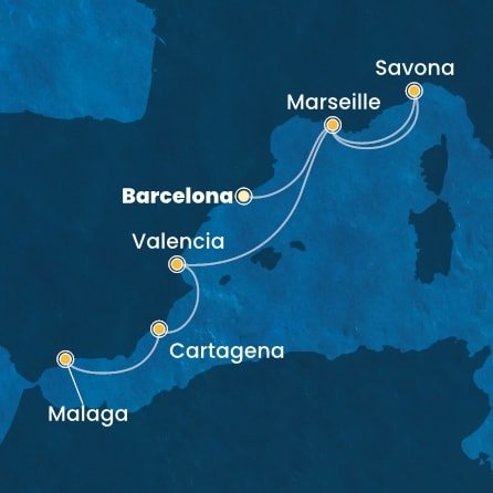 Španělsko, Francie, Itálie z Barcelony na lodi Costa Favolosa
