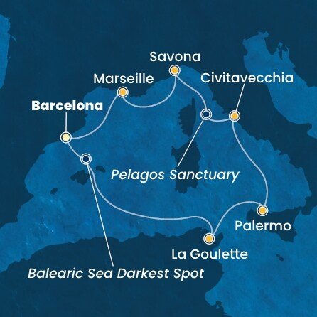 Španělsko, Tunisko, Itálie, Francie z Barcelony na lodi Costa Toscana