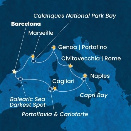 Španělsko, Itálie, Francie z Barcelony na lodi Costa Smeralda