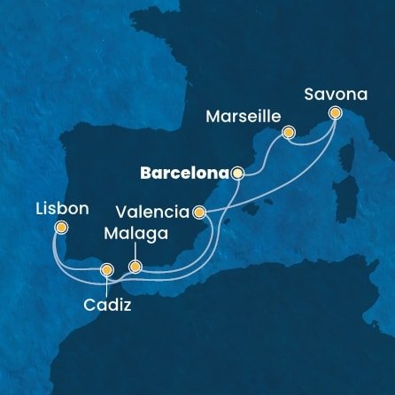Španělsko, Portugalsko, Itálie, Francie z Barcelony na lodi Costa Pacifica
