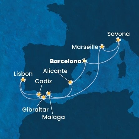 Španělsko, Portugalsko, Velká Británie, Francie, Itálie z Barcelony na lodi Costa Diadema