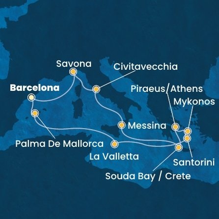 Španělsko, Malta, Řecko, Itálie z Barcelony na lodi Costa Fascinosa