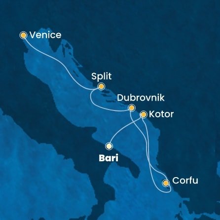 Itálie, Černá Hora, Řecko, Chorvatsko z Bari na lodi Costa Deliziosa