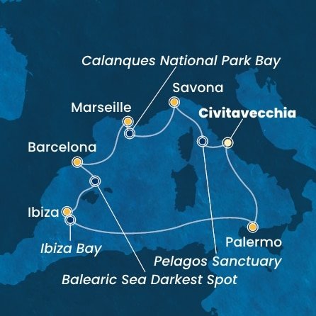 Itálie, Francie, Španělsko z Civitavecchia na lodi Costa Smeralda