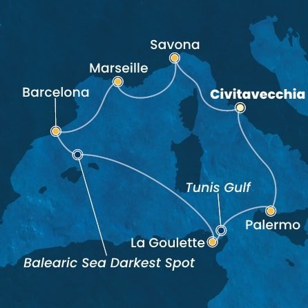 Itálie, Francie, Španělsko, Tunisko z Civitavecchia na lodi Costa Smeralda