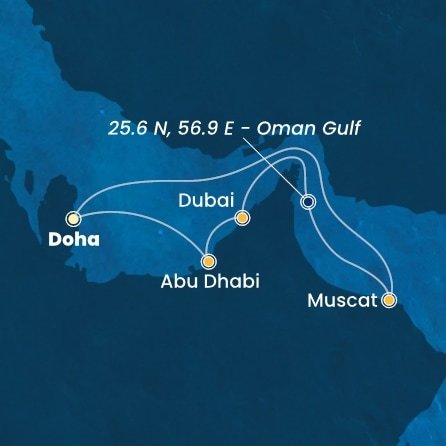 Katar, Spojené arabské emiráty, Omán z Dohy na lodi Costa Toscana