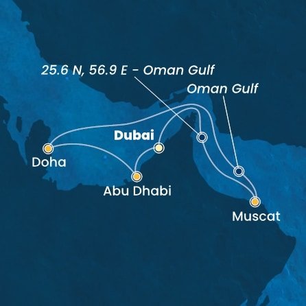 Spojené arabské emiráty, Omán, Katar z Dubaje na lodi Costa Smeralda