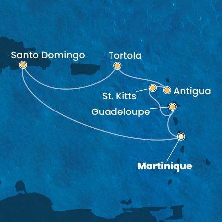 Martinik, Guadeloupe, Svatý Kryštof a Nevis, Antigua a Barbuda, Britské Panenské ostrovy, Dominikánská republika z Fort-de-France na lodi Costa Favolosa