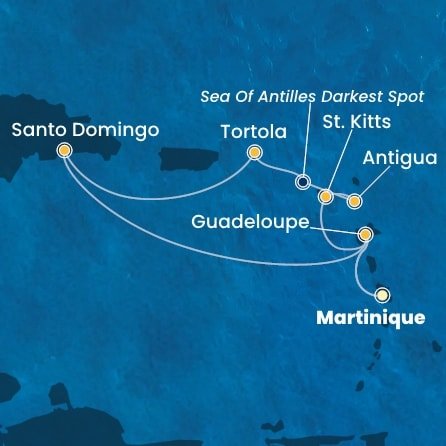 Martinik, Guadeloupe, Svatý Kryštof a Nevis, Antigua a Barbuda, Britské Panenské ostrovy, Dominikánská republika z Fort-de-France na lodi Costa Favolosa