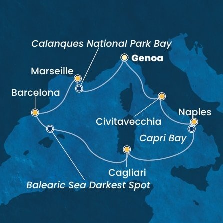 Itálie, Francie, Španělsko z Janova na lodi Costa Smeralda