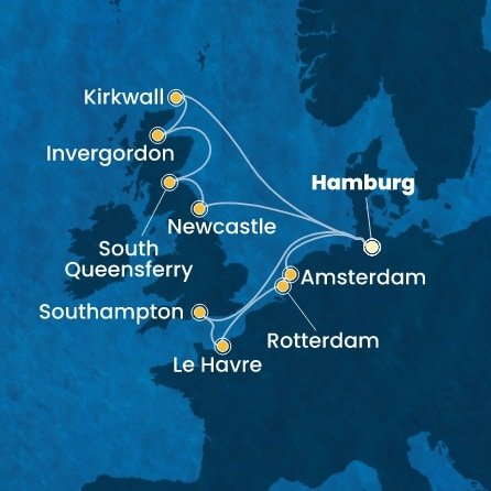 Německo, Velká Británie, Francie, Nizozemsko z Hamburku na lodi Costa Favolosa