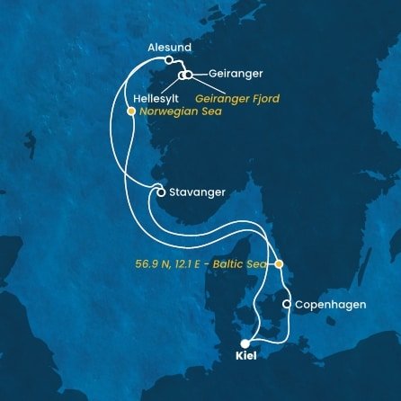 Německo, Dánsko, , Norsko z Kielu na lodi Costa Diadema