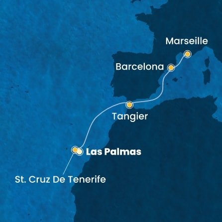Španělsko, Maroko, Francie z Las Palmas na lodi Costa Smeralda