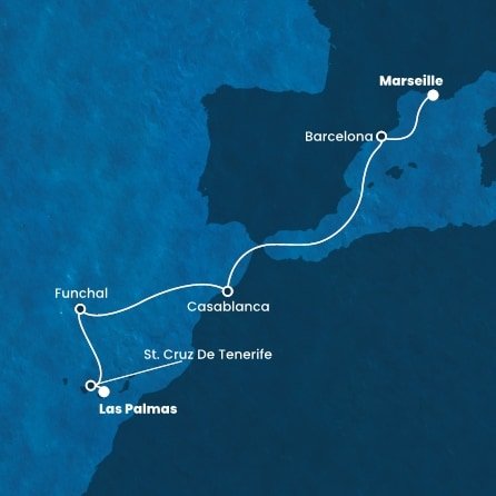 Španělsko, Madeira, Maroko, Francie z Las Palmas na lodi Costa Fortuna