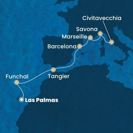 Španělsko, Portugalsko, Maroko, Francie, Itálie z Las Palmas na lodi Costa Pacifica