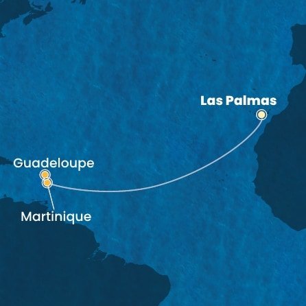 Španělsko, Martinik, Guadeloupe z Las Palmas na lodi Costa Favolosa