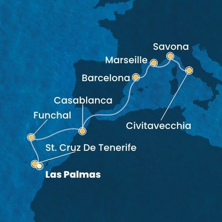 Španělsko, Portugalsko, Maroko, Francie, Itálie z Las Palmas na lodi Costa Fortuna