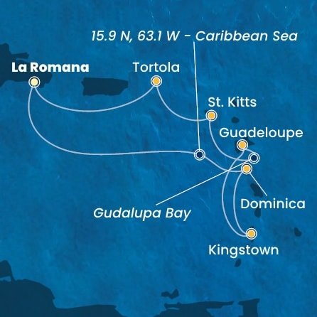 Dominikánská republika, Dominika, Svatý Vincenc a Grenadiny, Guadeloupe, Svatý Kryštof a Nevis, Britské Panenské ostrovy z La Romany na lodi Costa Pacifica