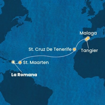 Dominikánská republika, Svatý Martin, Španělsko, Maroko z La Romany na lodi Costa Fascinosa