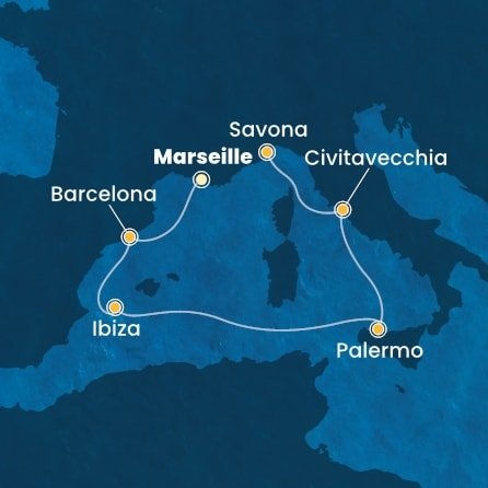 Francie, Španělsko, Itálie z Marseille na lodi Costa Smeralda