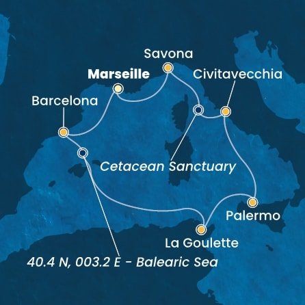 Francie, Španělsko, Tunisko, Itálie z Marseille na lodi Costa Smeralda