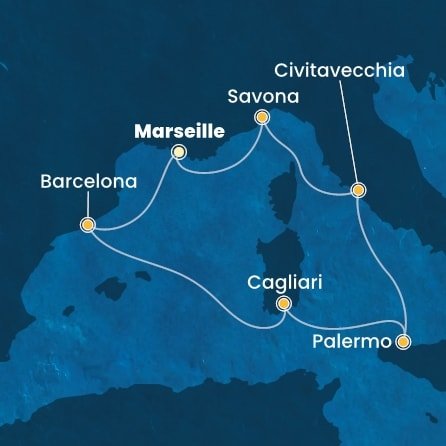 Francie, Španělsko, Itálie z Marseille na lodi Costa Smeralda