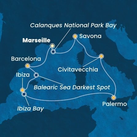 Francie, Španělsko, Itálie z Marseille na lodi Costa Smeralda