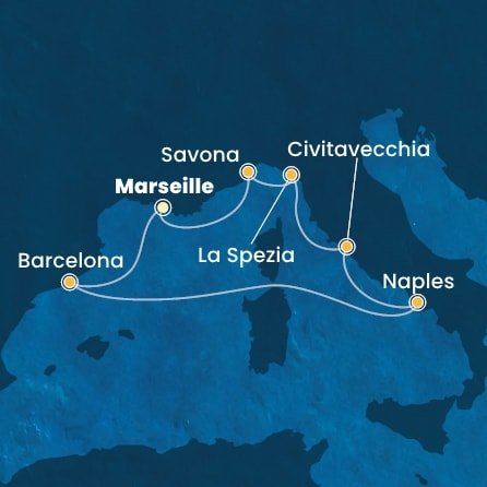 Francie, Španělsko, Itálie z Marseille na lodi Costa Toscana