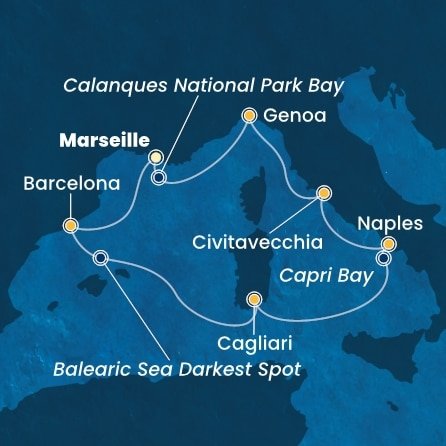 Francie, Španělsko, Itálie z Marseille na lodi Costa Toscana
