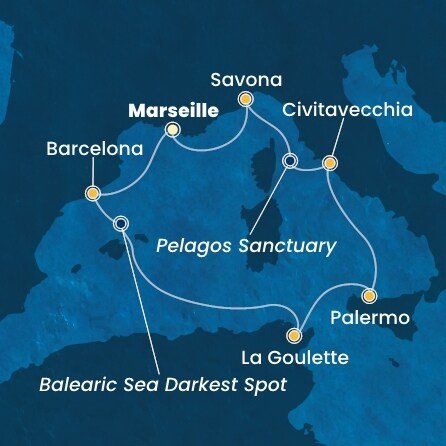 Francie, Španělsko, Tunisko, Itálie z Marseille na lodi Costa Toscana