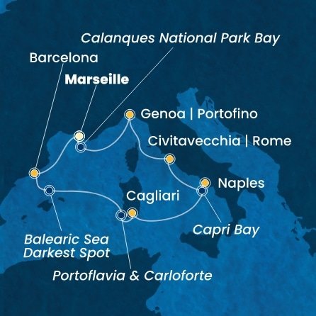 Francie, Španělsko, Itálie z Marseille na lodi Costa Smeralda